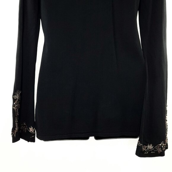 Large Unique Black Elegant Long Sleeve Beaded D V Neck Formal evening Sweater - Picture 7 of 10